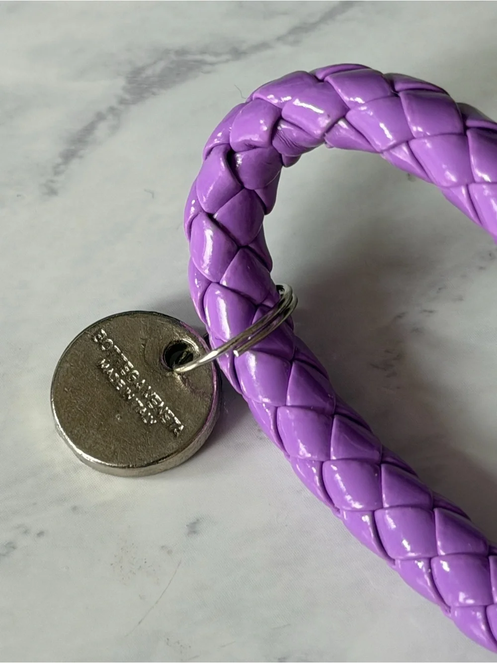 Purple Braided Wristlet Keychain with Pink Preserved Rose